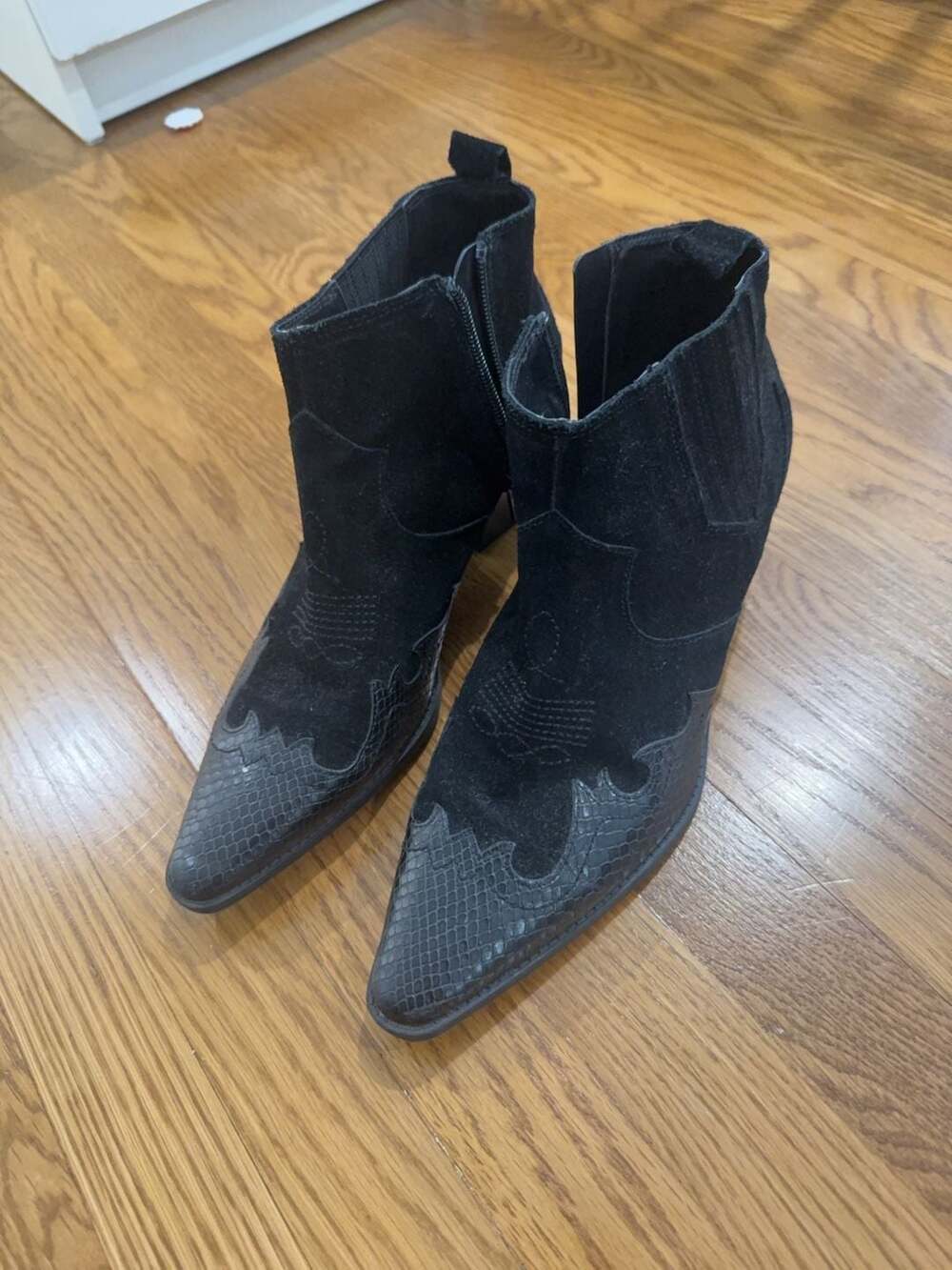 Steve Madden Black Suede and Snakeskin Western Ankle Boots